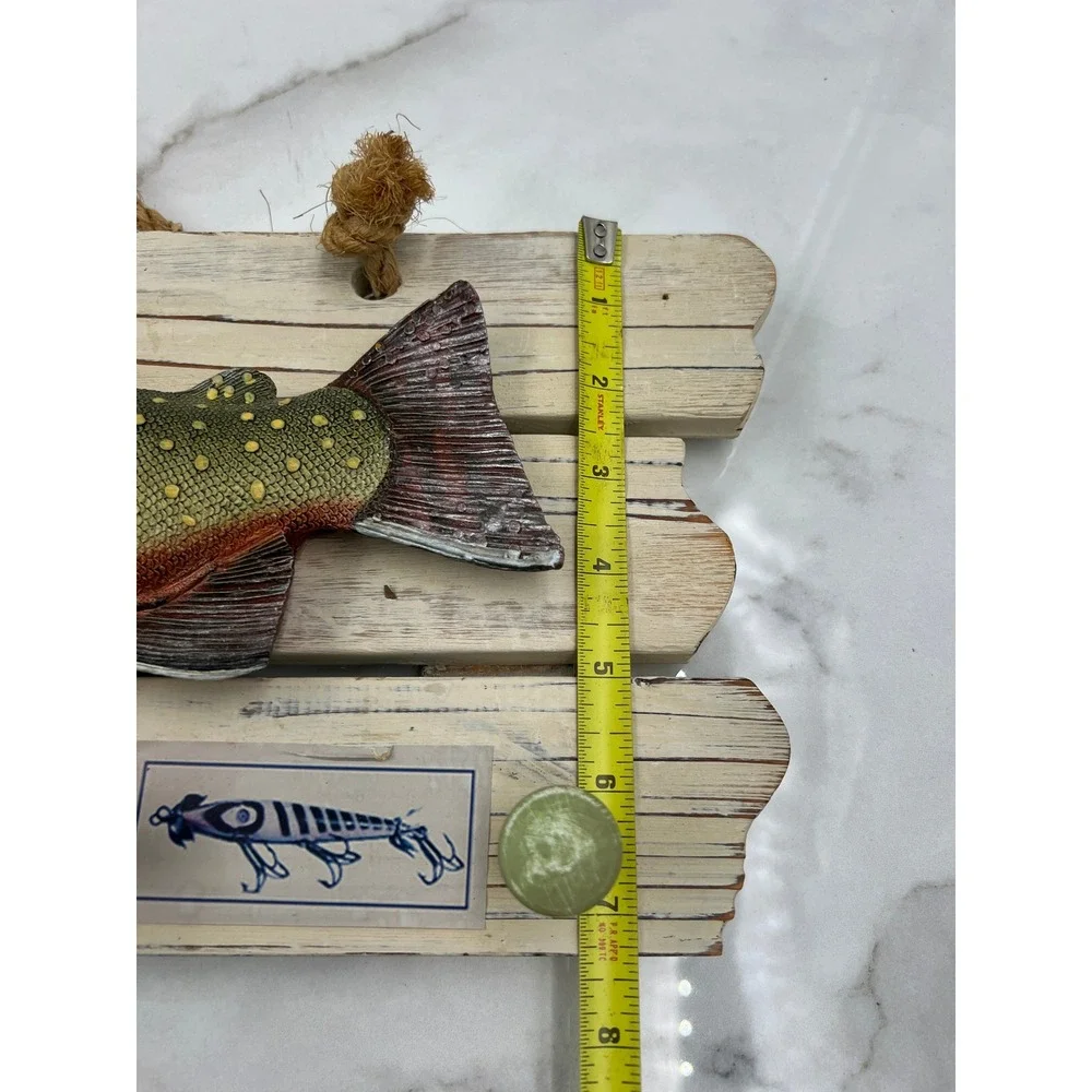 Rustic Wooden Brook Trout Fish Wall Plaque Key Rack Cabin Decor 19.5 Inch